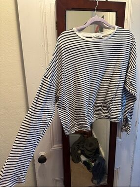 Elizabeth and James Black and White Striped Long Sleeve Tee